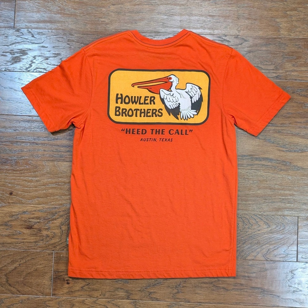 Howler Brothers Orange Pelican Heed The Call T‎ Shirt Men Size S 18x26